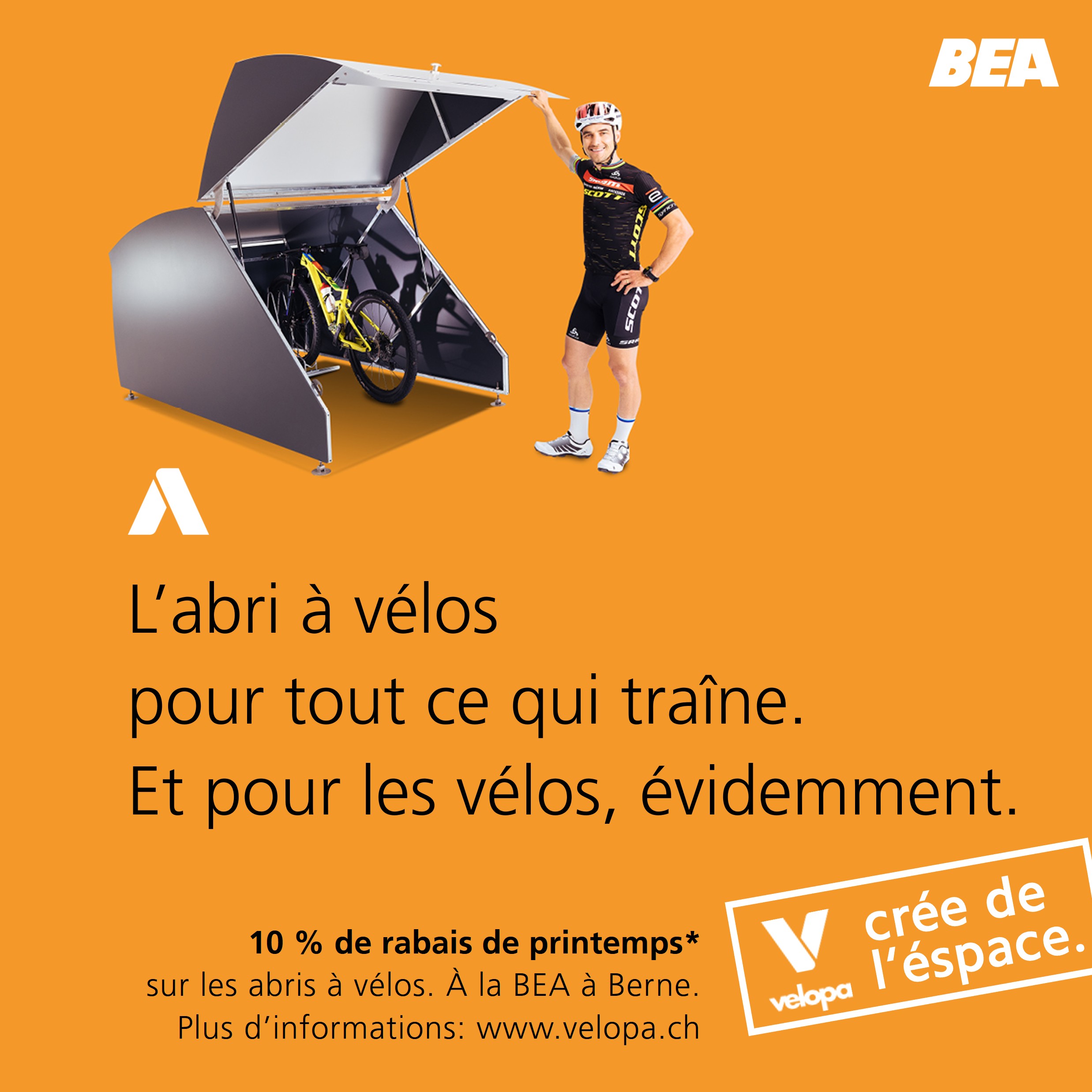 Abris à vélos BikeSafe de Velopa avec Champion du monde VTT Nino Schurter