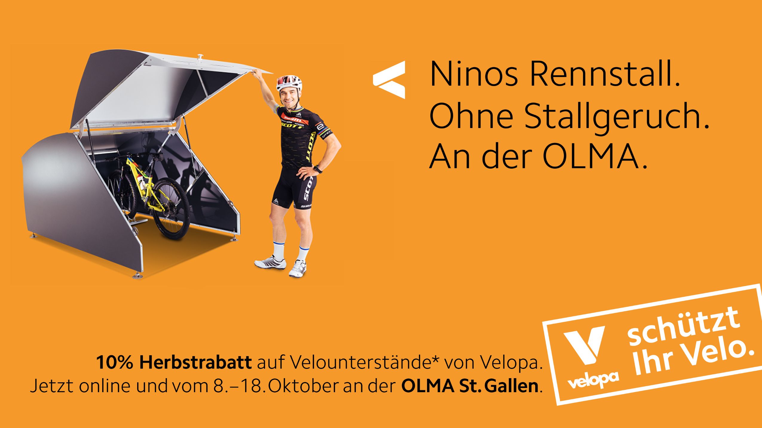 Bike-Weltmeister Nino Schurter mit VeloGarage von Velopa Velopa Velounterstände BEA 2026